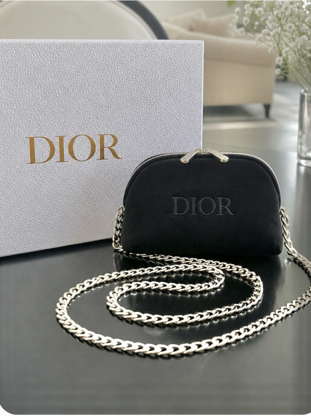 DIOR Black Velvet Beauty Case with Silver-tone Hardware